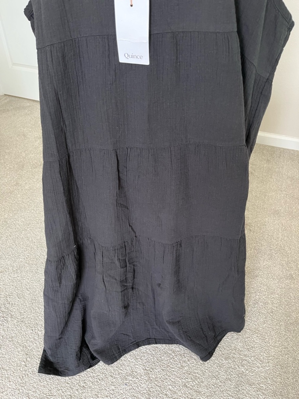 NWT Quince Organic Cotton Gauze Black V-Neck Tiered Maxi Dress Size 3X - Picture 9 of 13